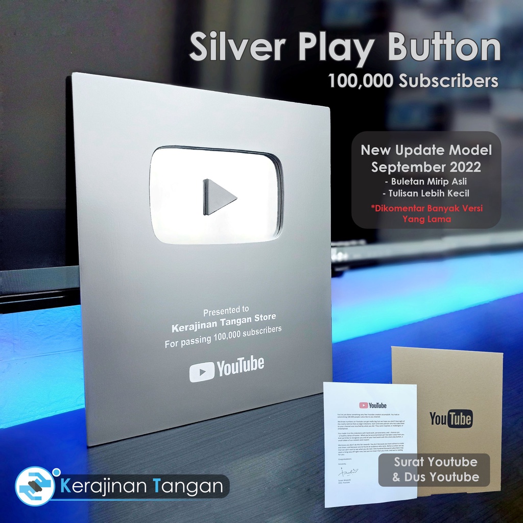 Silver Play Button Youtube Replika Custom Nama