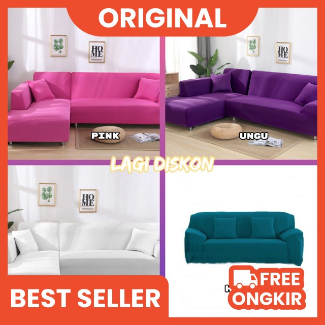 Sarung Sofa L Shape Polos Bahan Elastis High Quality Murah Berkualitas Gratis Sarban 2 Pcs