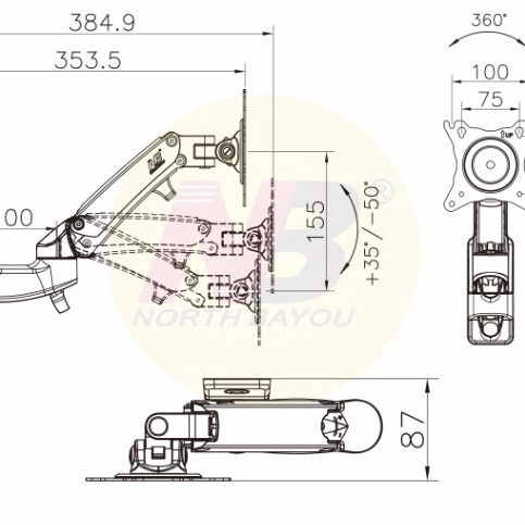 North Bayou NB-F150 Bracket Arm TV Monitor 17-27 Inch