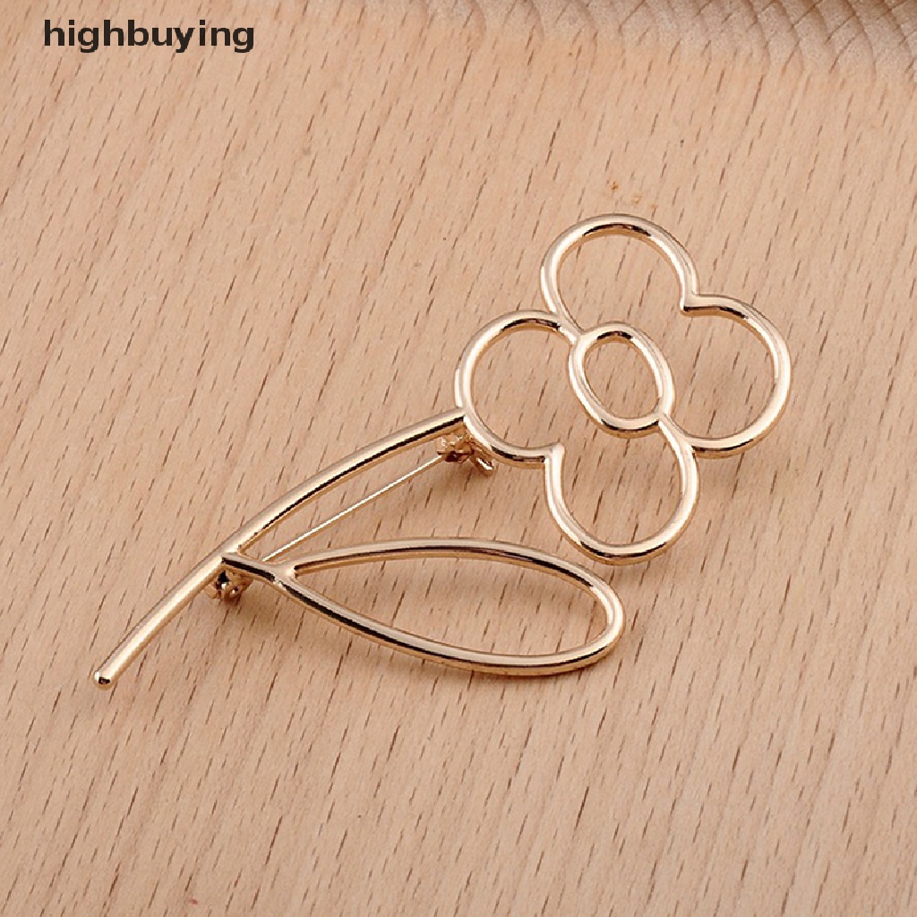 Hbid 1pc Bros Pin Alloy Emas Glossy Desain Bunga Hollow Simple Untuk Scarf Wanita