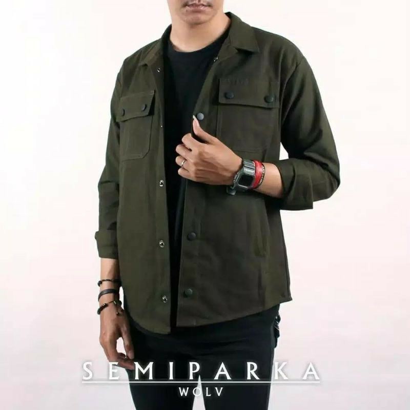 WOLV - Jaket Trucker Outwear Hijau Army Original Wolv Pria Wanita Band Lokal Bandung Terbaru 2022