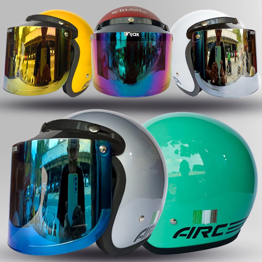 HELM BOGO DEWASA MEREK ARC FULL LEHER HELM MURAH  UNTUK PRIA DAN WANITA DEWASA KACA DATAR INJAK IRIDIUM COD