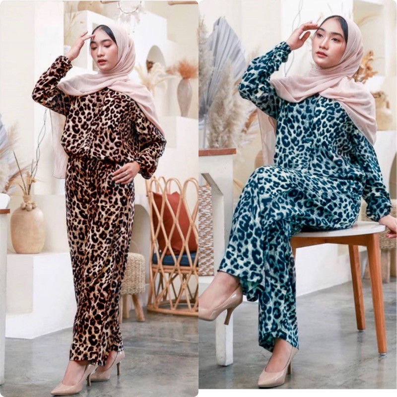 jumpsuit panjang wanita / jumpsuit leopard K1292