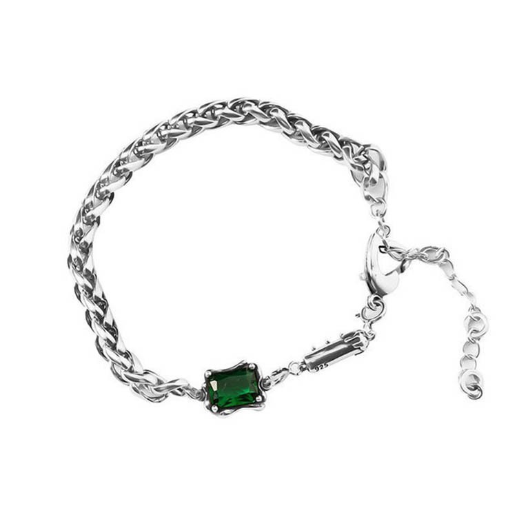 Gelang Berlian Zamrud Bentuk Persegi Bahan Stainless Steel Gaya Vintage Untuk Wanita