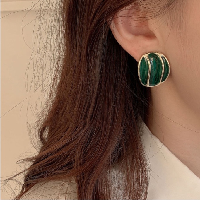Anting Panjang Hias Batu Permata Coklat Gaya Retro Korea Untuk Wanita