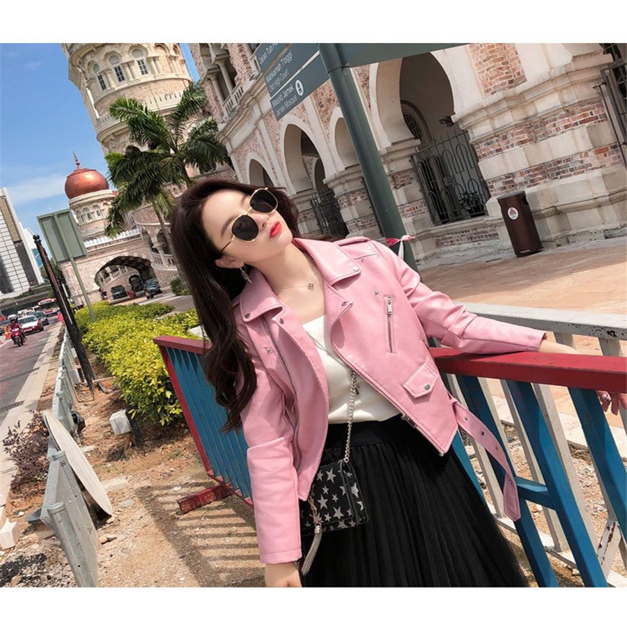 Jaket Kulit Wanita Trend Terbaru Korea  Kulit Perempuan Kuning PINK hitam Jujube merah versatile sep
