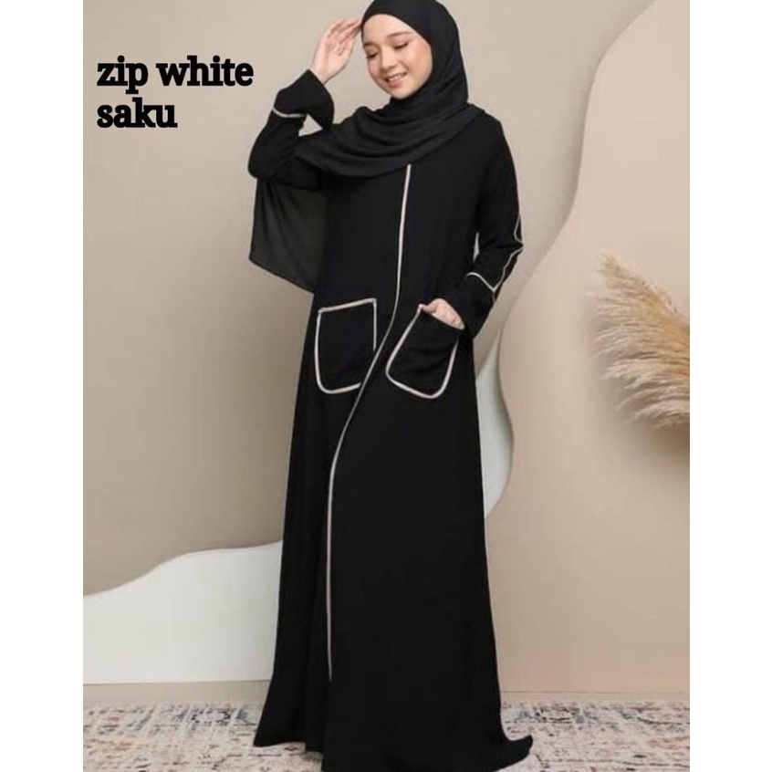 New Exclusive Abaya Gamis Htm Saudi Fashion Muslim Arab Syari Zephy Turky Umroh Dubay Ziper White Sa