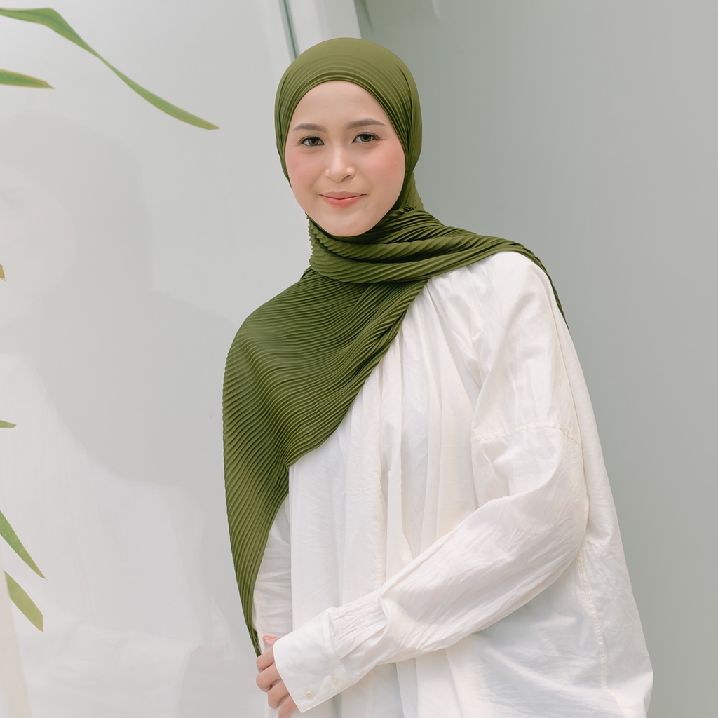 Lozy Hijab - Ayra Pleats Shawl ( Pashmina Full Plisket )-Army