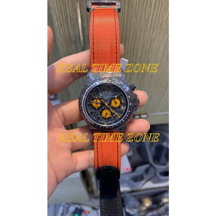 New Arrival Jam Tangan Pria Rolex Daytona Carbon Orange Swiss Eta Factory Matic Garansi 1th