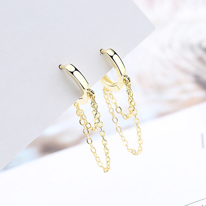 Anting Hoops Rantai Bahan Metal Warna Silver / Gold Serbaguna Untuk Wanita