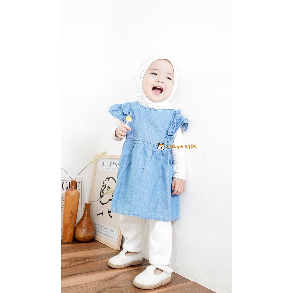 Carva Atasan anak perempuan Dress anak  hijab jeans denim ruffle original 1-5 Tahun Realpict