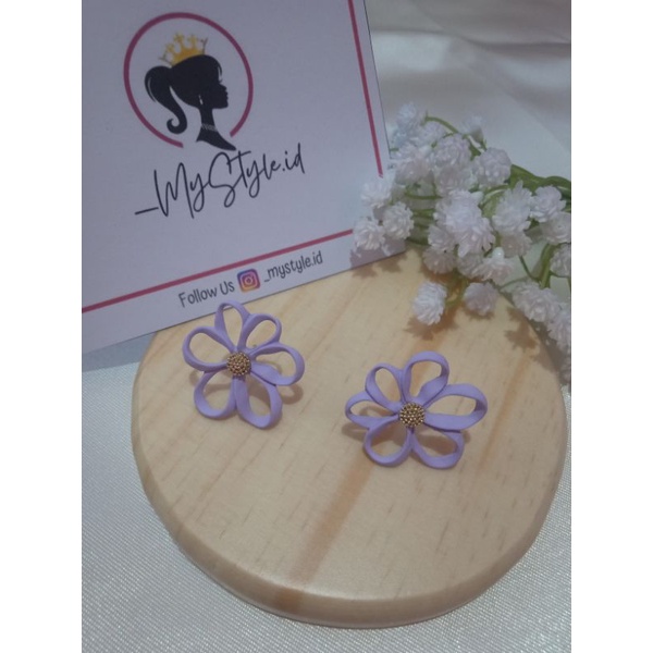 ANTING TUSUK DESAIN BUNGA ANTING KOREA ANTING WARNA UNGU