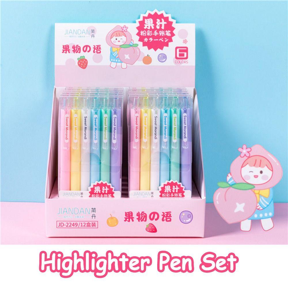 Nanas 6PCS /Set Stabilo Pen Set Warna Permen Perlengkapan Kantor Sekolah Alat Tulis Graffiti Press Type Color Pen