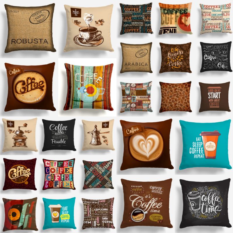 BANTAL SOFA PRINT MOTIF COFFEE KOPI CAFE 40X40 CM