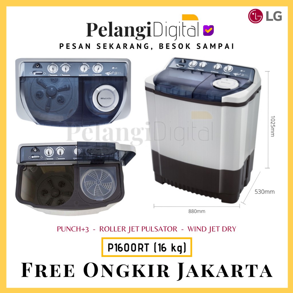 LG Mesin Cuci 2 Tabung Hemat Listrik 16 KG - P1600RT [ Dua Tabung / Twin Tub ]