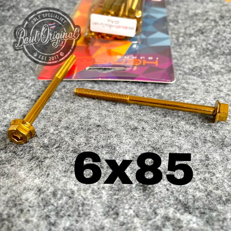 baut probolt 2kunci 2 kunci stainless 6x85 drat 10 panjang 8.5 cm original heng thailand gold