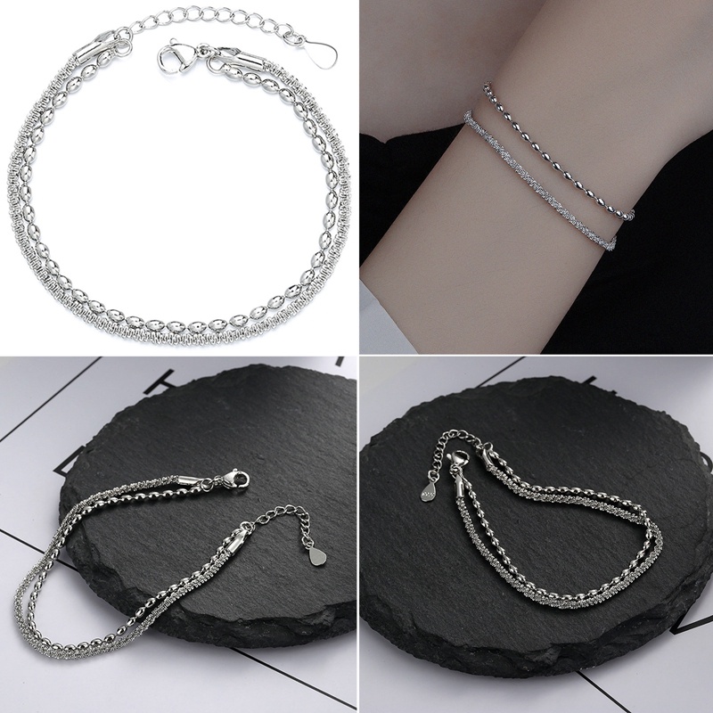 Gelang Sterling Silver 925 Model Double Layer Aksen Manik-Manik Untuk Wanita