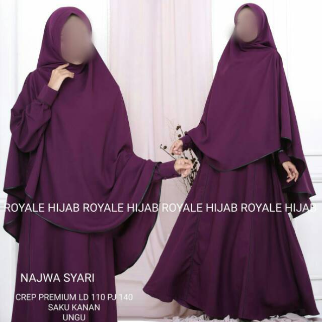 Najwa gamis satu set cadar syari polos murah big size jumbo baju busana akhwat original royale hijab
