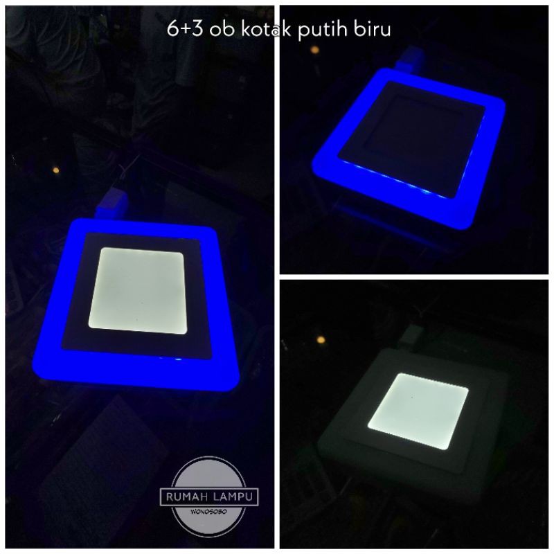 Lampu hias downlight panel 2 warna outbow 6+3 kotak putih biru