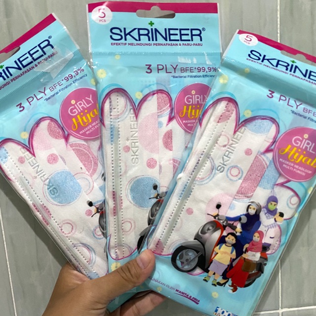 Masker Hijab Skrineer/ Headloop/ Masker Hijab 3 Lapis/Masker Skrineer Multi Fungsi isi 5 pcs
