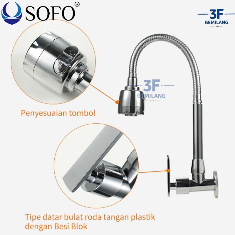 Sofo - Kran Air ANGSA WALL Dapur Warna CHROME FLEXIBLE 1/2 INCH