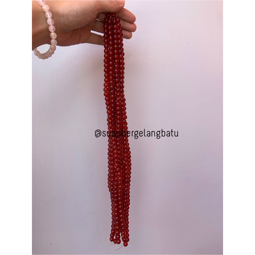 manau merah red garnet natural glossy bracelet necklackle 8mm kilap bahan craft aksesoris hiasan