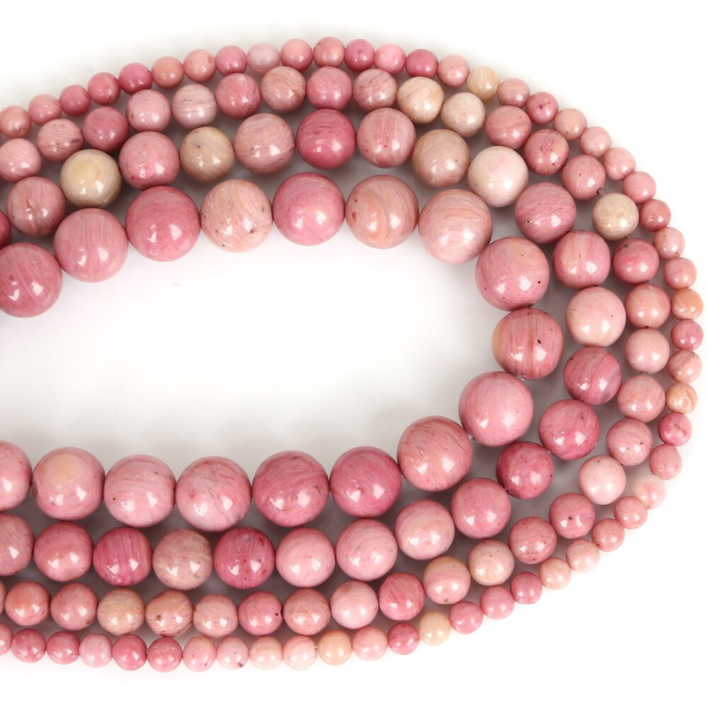 Manik-Manik Batu Rhodochrosite Alami Ukuran 15 &quot;4 / 6 / 8 / 10mm Untuk Membuat Perhiasan Gelang Dan Kalung