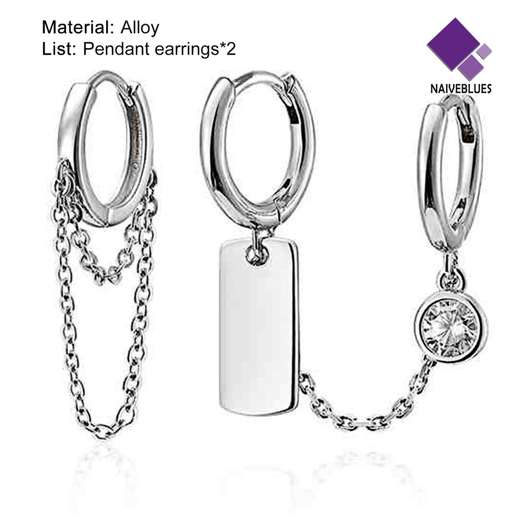 Naiveblue 2Pcs / Set Anting Bulat Asimetris Bahan Alloy Untuk Wanita