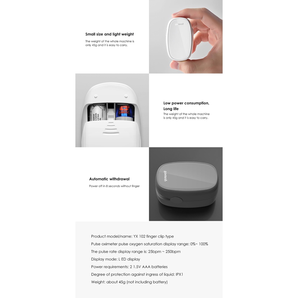 YUWELL YX102 OXIMETER FINGERTIP BLACK LED ORI +BATERAI