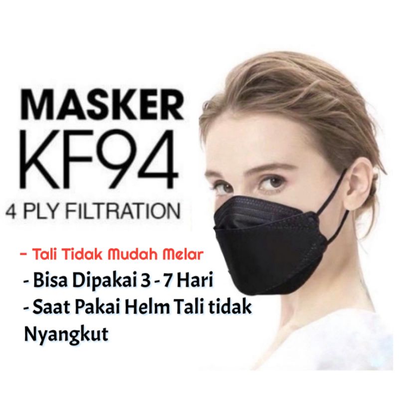 Masker KF94 Pria Wanita Korea Mask 4play Facemask BFE 95% Import Ecer Masker Hitam Putih duckbill