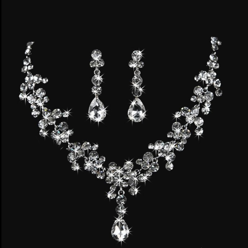 SIY  New Fashion Wedding Bridal Jewelry Sets Crystal Necklace Earrings Sets for Women brides Gift