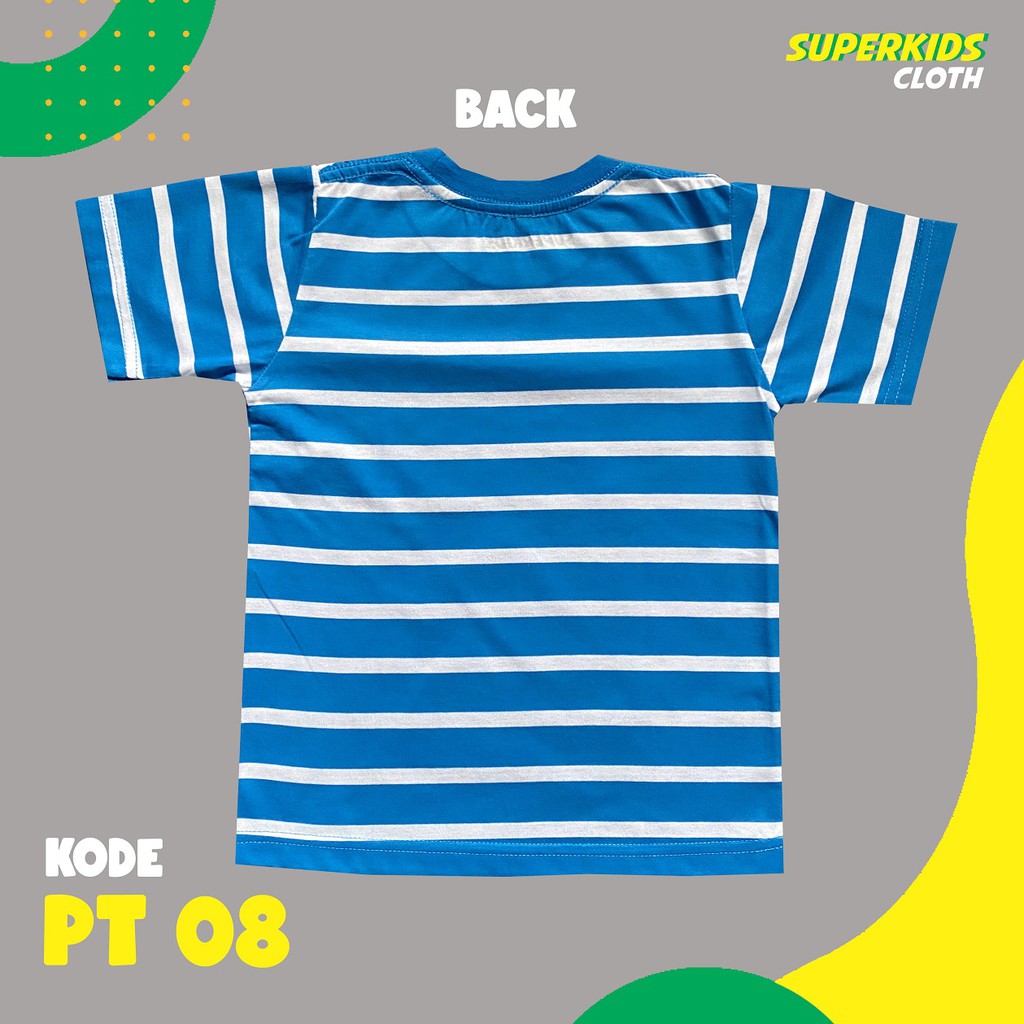 KAOS ANAK STRIPE SALUR BIRU PUTIH TERMURAH ECER GROSIR SUPERKIDS CLOTH 1 - 8 TAHUN