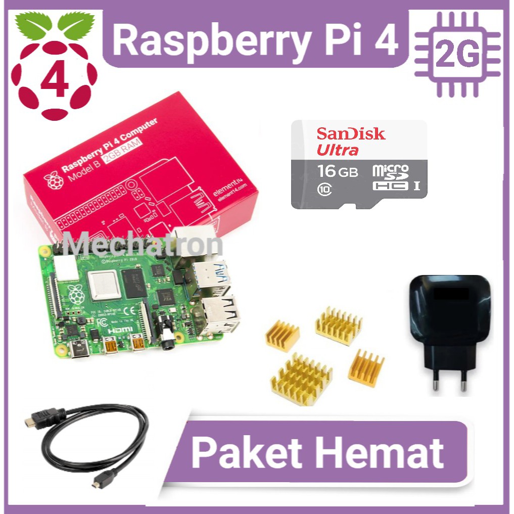 Raspberry Pi 4 model B 2GB Paket Hemat Siap Pakai Made in UK Pi4 2 GB