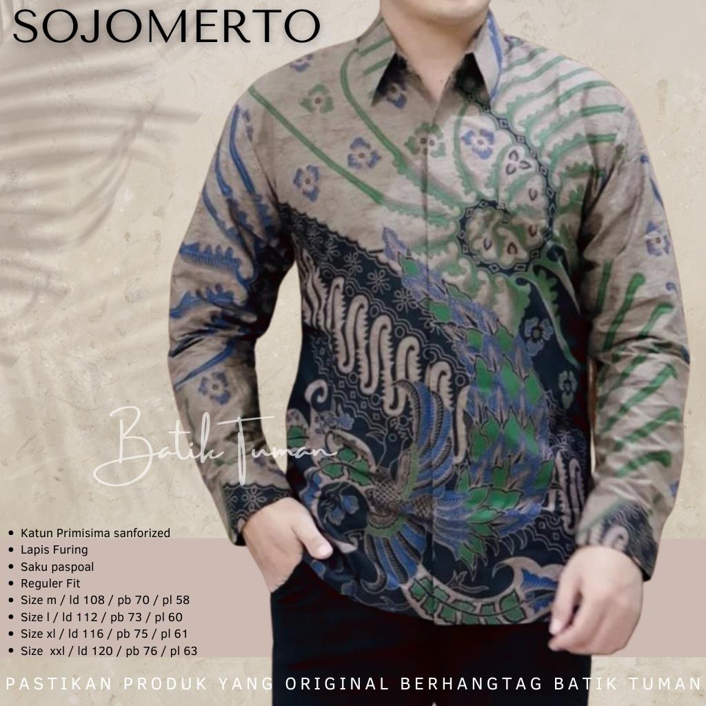 SOJOMERTO Atasan Kemeja Batik Pria Lapis Furing PREMIUM Katun Halus Lengan Panjang Batik Solo