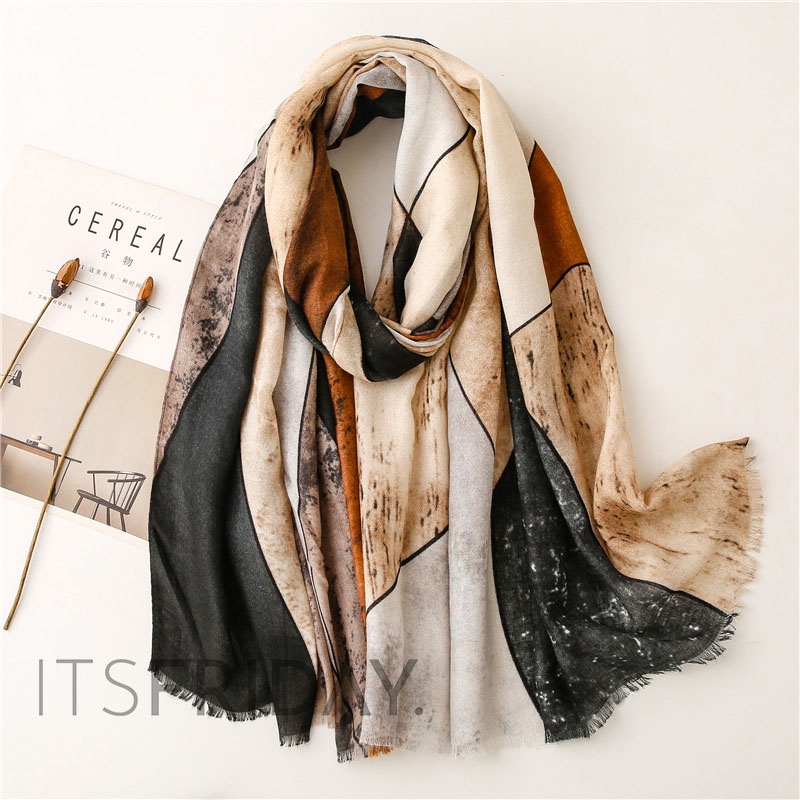 ITSFRIDAY NIDEA Scarf - Premium Pashmina Shawl Selendang Syal Pasmina Hijab Import Motif Geometri Brown Black