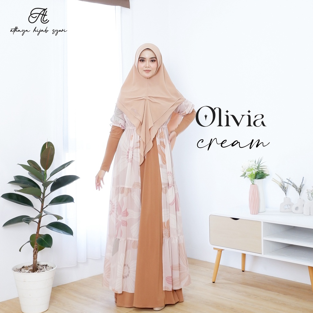 Athaya02 Gamis plus Hijab Syari Olivia Khimar Series Cream