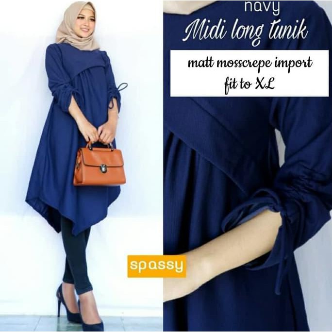 Midi long tunik navy Hijab 0124 RJK Baju Gamis Wanita Muslim