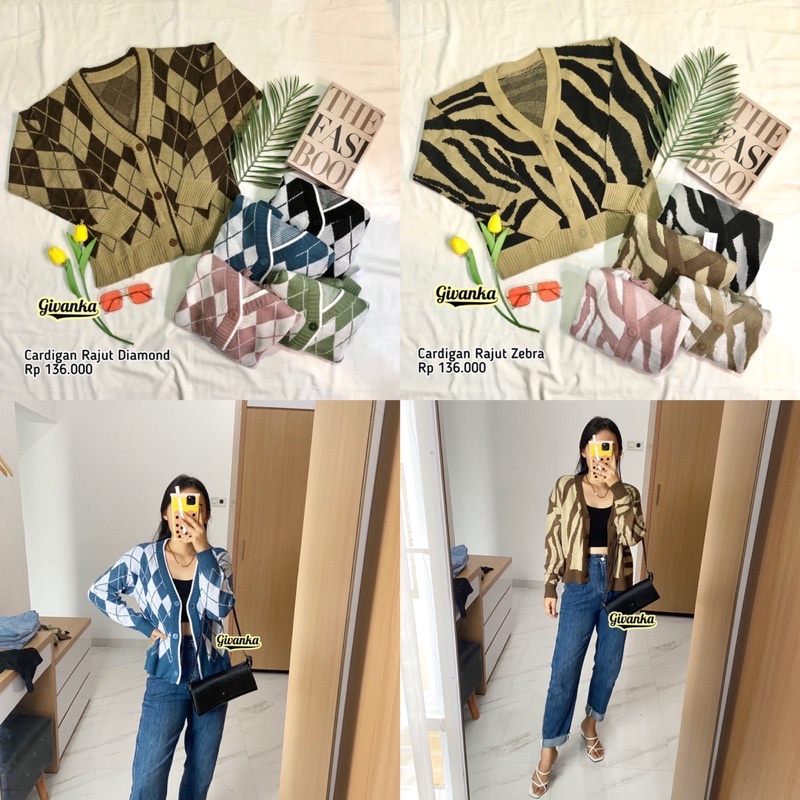 CARDIGAN RAJUT IMPORT DIAMOND/ZEBRA // CARDIGAN RAJUT MOTIF LENGAN PANJANG