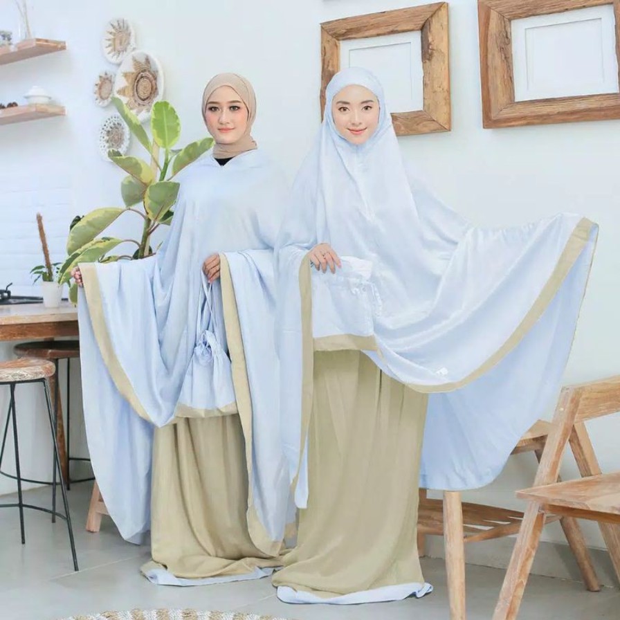 Mukena Baneska New Salwa 2in1 Khaki - Light Grey