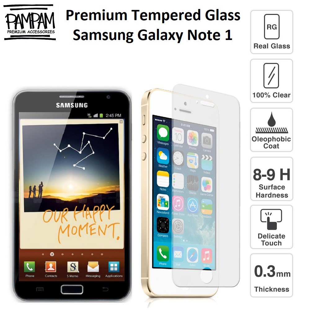 Premium Tempered Glass Samsung Galaxy Note 1 N7000 I9220 9H Anti Gores Layar Screen Guard Protector