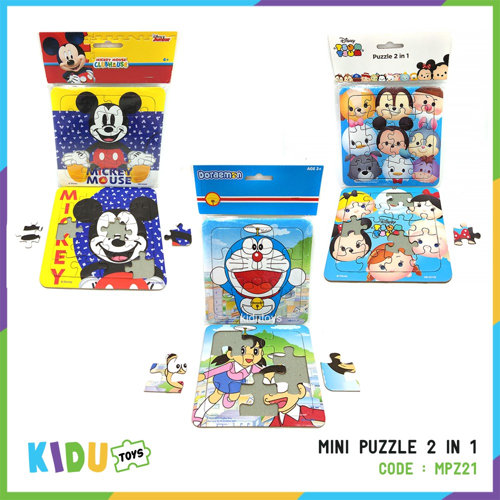 Mainan Anak Mini Puzzle 2 in 1 Mickey / Tsum Tsum / Doraemon / Puzzle 9 Keping Kidu Toys