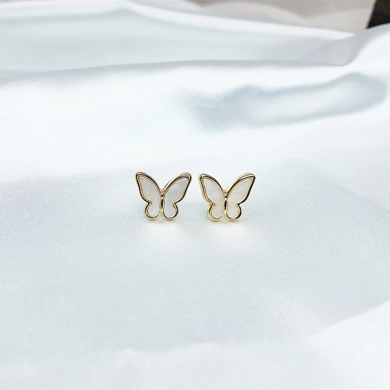 Korea Ins Style Elegant Cute White Butterfly Shape Earrings Necklace Pendant