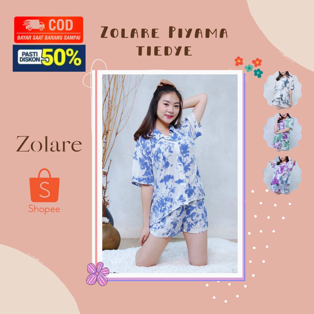 Baju Setelan Tidur Set Piyama Setcel Rayon Premium Pajamas Tie Dye Sleepwear Wanita Lengan Pendek