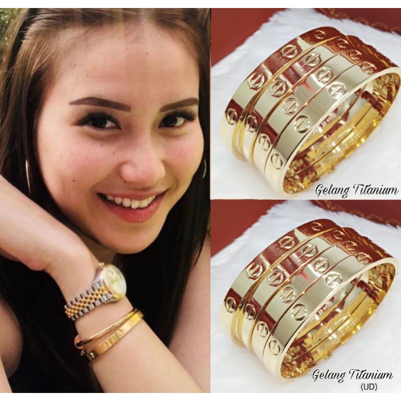 GELANG TANGAN BRACELET TITANIUM GOLD//GELANG TANGAN WANITA