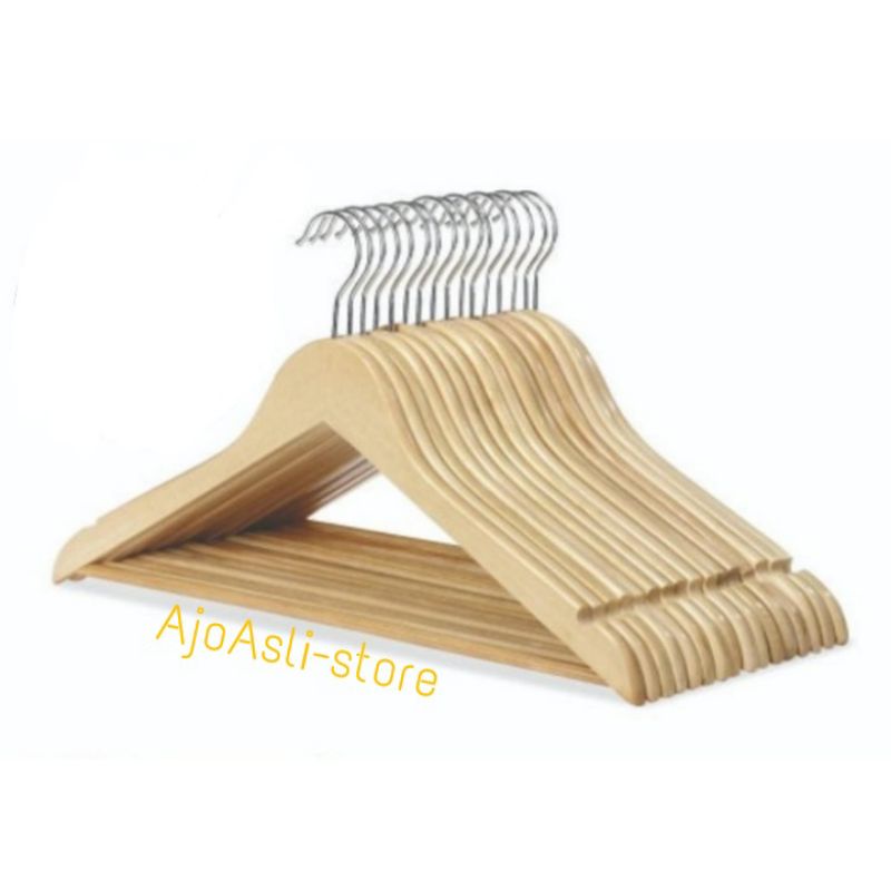 Hanger Kayu Natural Palang Dewasa 1Lusin