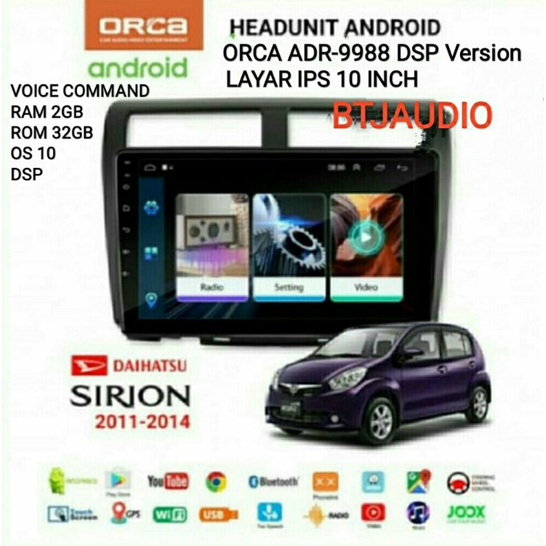 HEAD UNIT TAPE TV MOBIL ANDROID ORCA OEM DAIHATSU SIRION 2011-2014 LAYAR 10 INCH