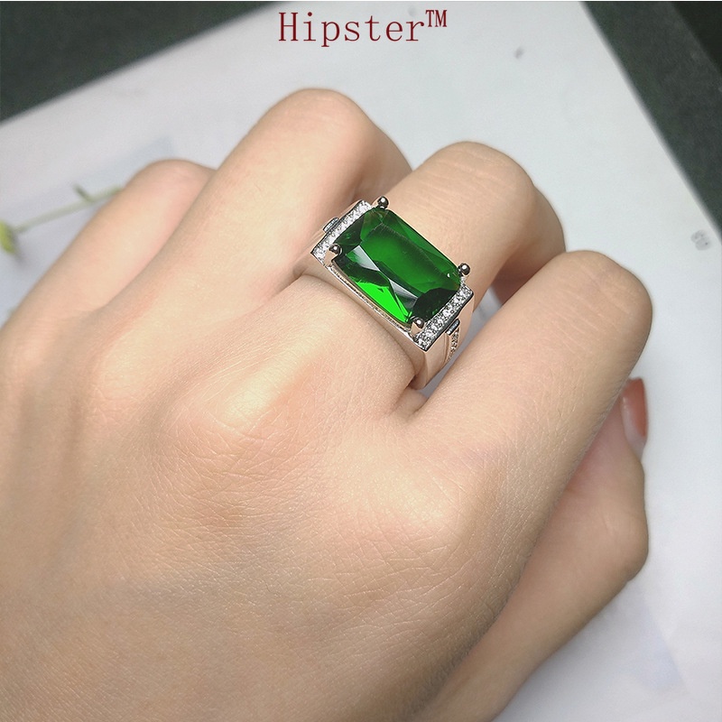 Hot Sale Simple Domineering Inlaid Emerald Square Adjustable Ring