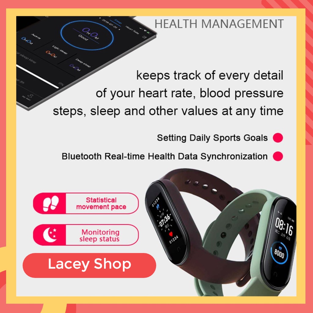 Jam Tangan M5 M6 Smartwatch Heart Rate Blood Pressure Fitness Tracker