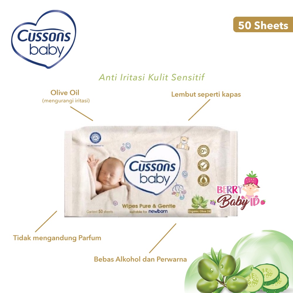 Cussons Baby Wipes 50 Sheet Tisu Basah Bayi Pink Blue White Purple Berry Mart