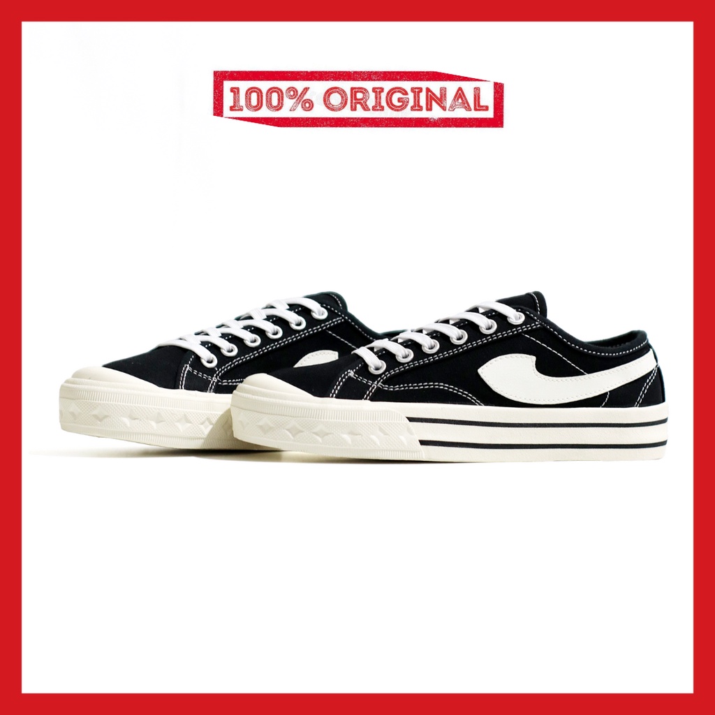 ORIGINAL - Sepatu Brand Lokal Kasual Pria Wanita No Brand Black White Low Not Sneakers Compass Retrograde Black White